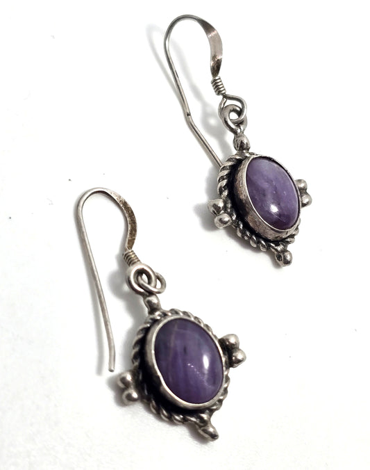 Charoite Purple gemstone Southwestern sterling silver vintage drop earrings