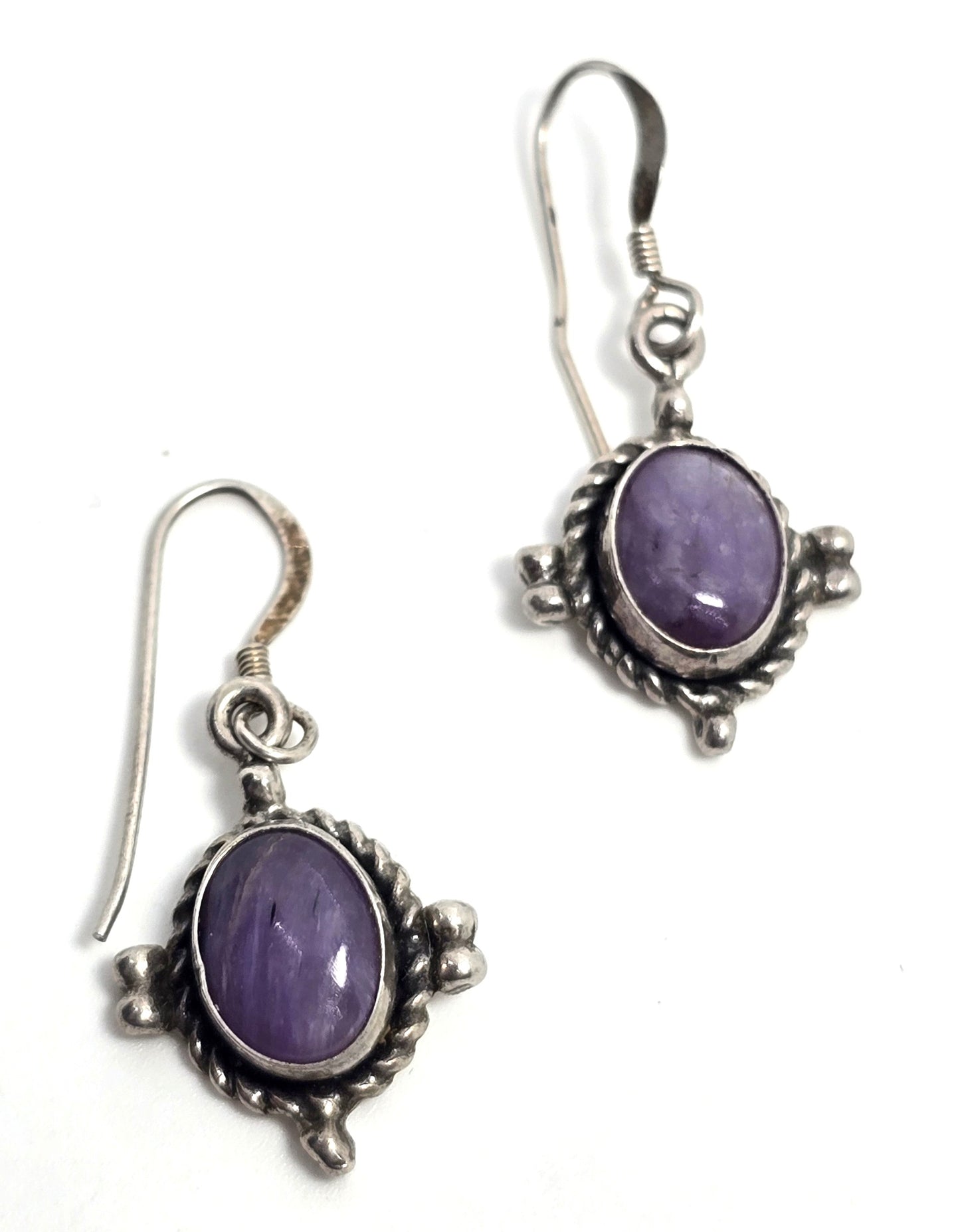Charoite Purple gemstone Southwestern sterling silver vintage drop earrings