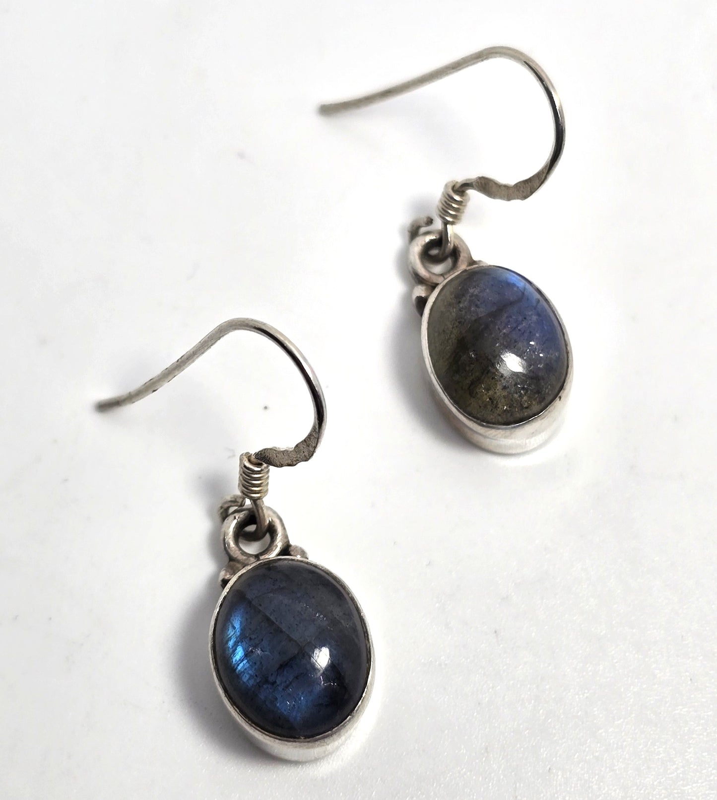 Labradorite gemstone drop flashy blue sterling silver vintage earrings