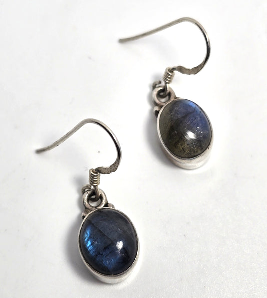 Labradorite gemstone drop flashy blue sterling silver vintage earrings