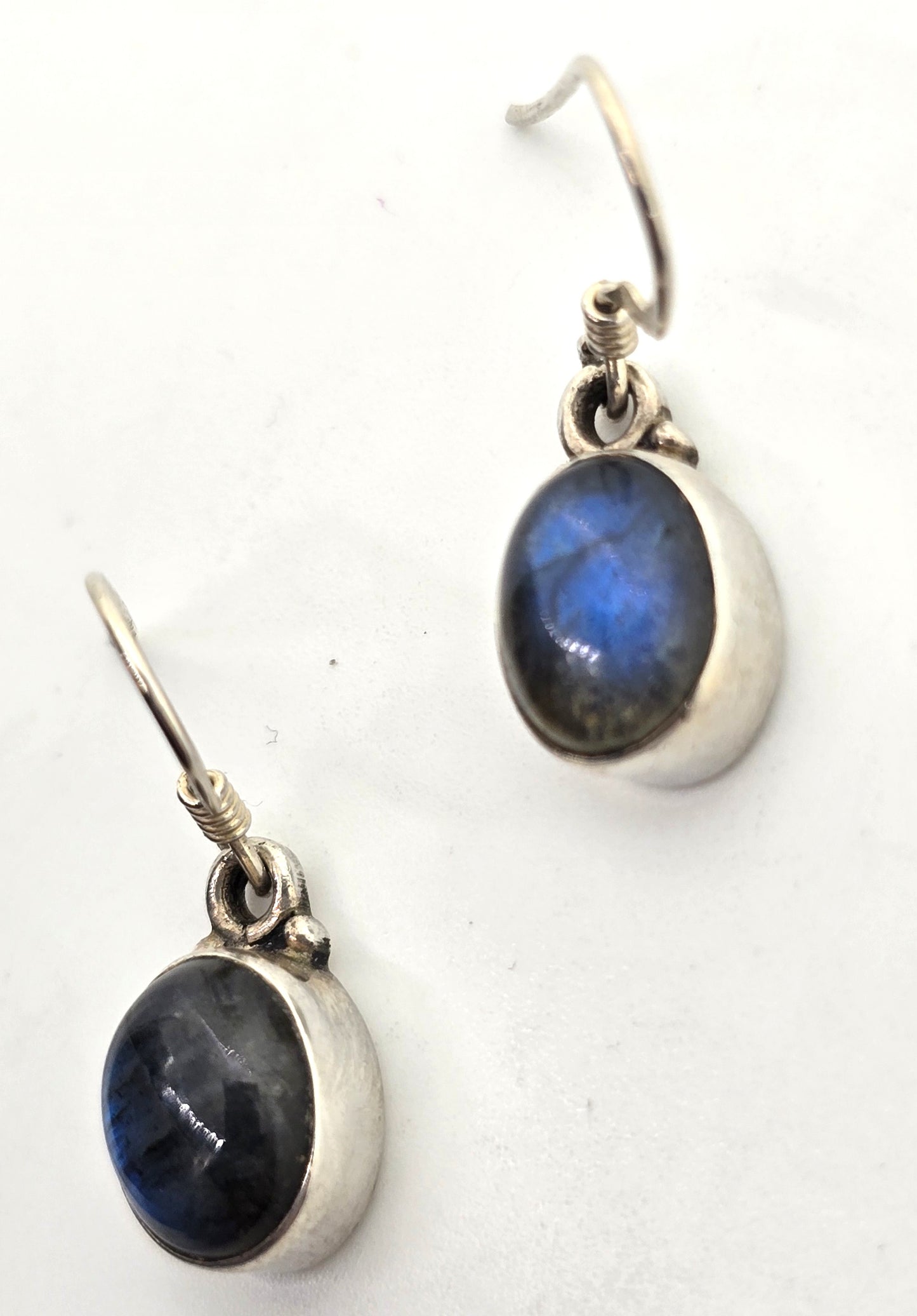 Labradorite gemstone drop flashy blue sterling silver vintage earrings