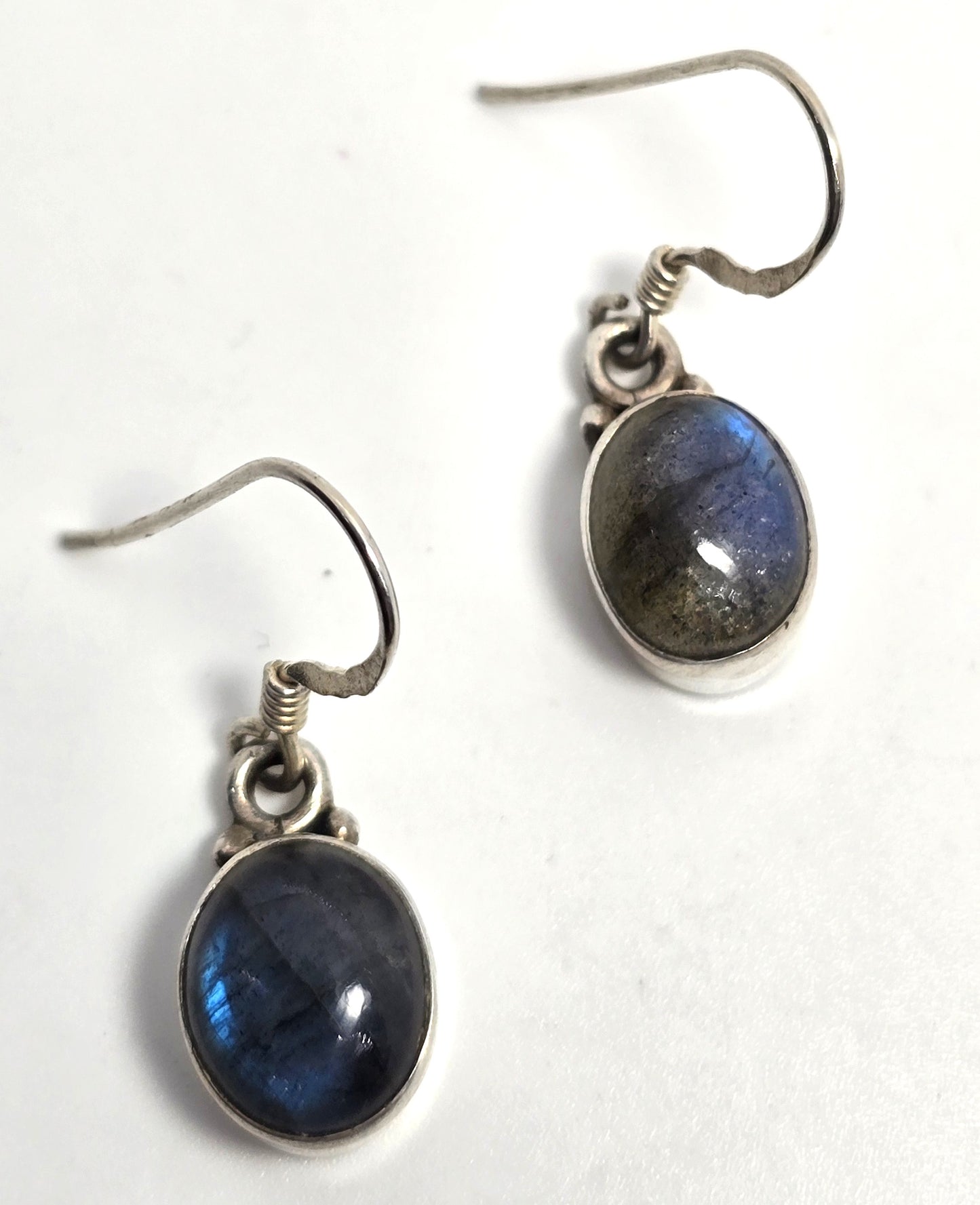 Labradorite gemstone drop flashy blue sterling silver vintage earrings