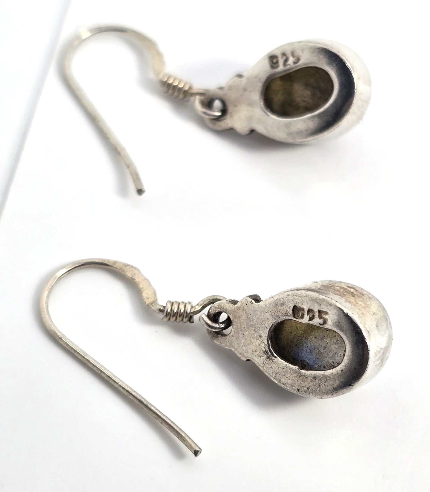 Labradorite gemstone drop flashy blue sterling silver vintage earrings