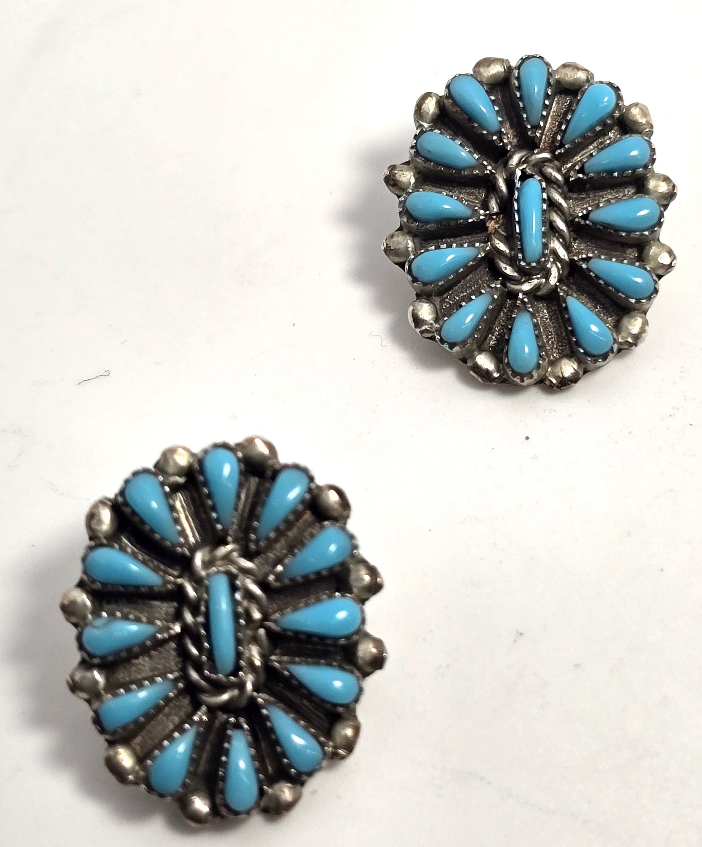 Zuni petite point turquoise Native American Sterling Silver vintage clip earrings