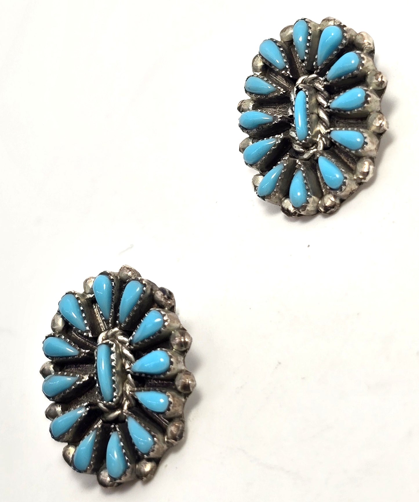Zuni petite point turquoise Native American Sterling Silver vintage clip earrings
