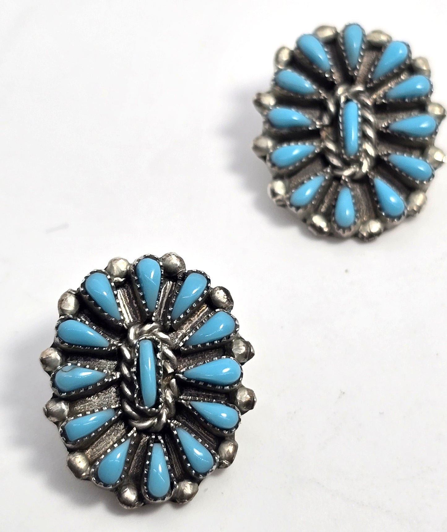 Zuni petite point turquoise Native American Sterling Silver vintage clip earrings