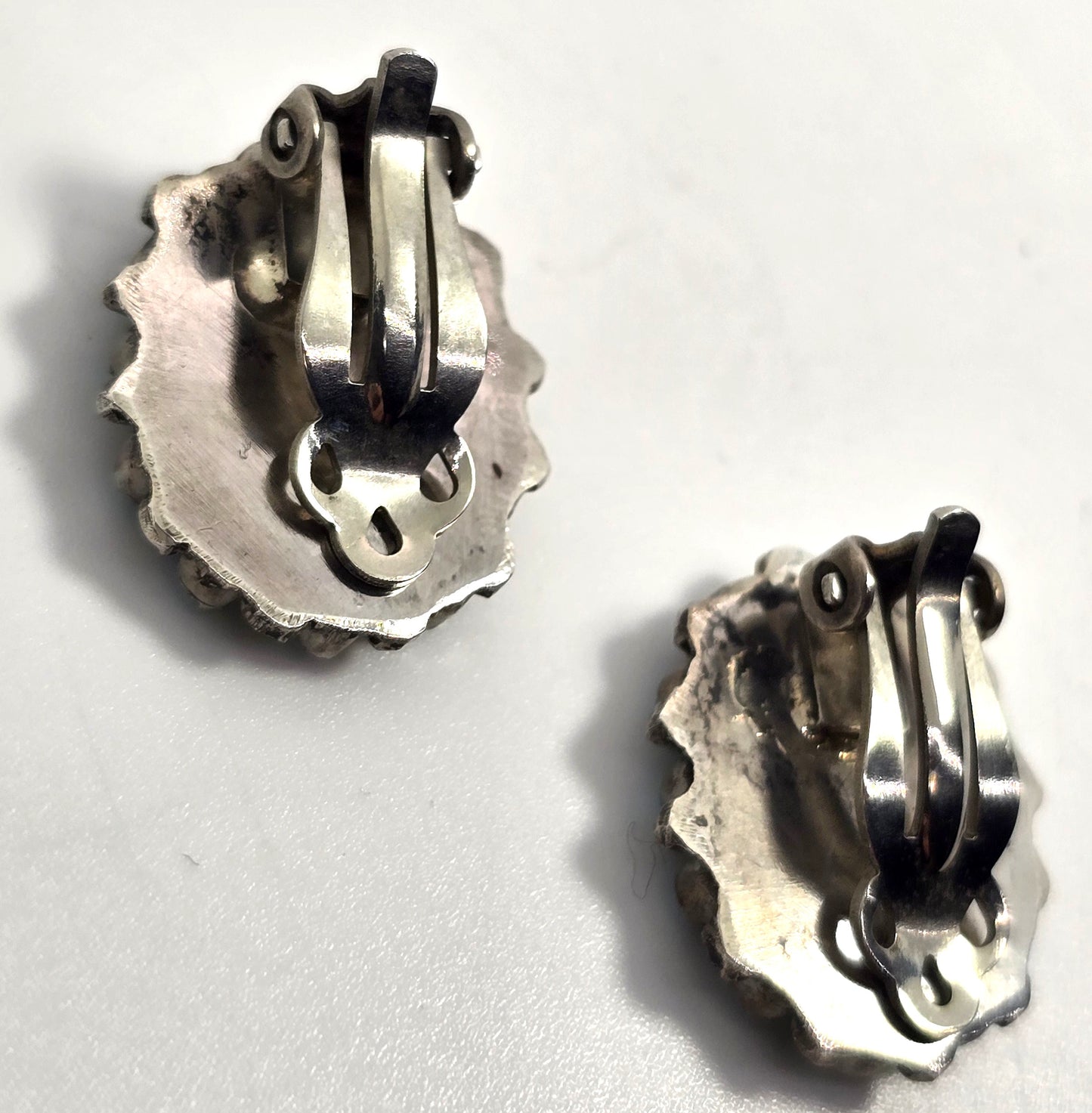 Zuni petite point turquoise Native American Sterling Silver vintage clip earrings