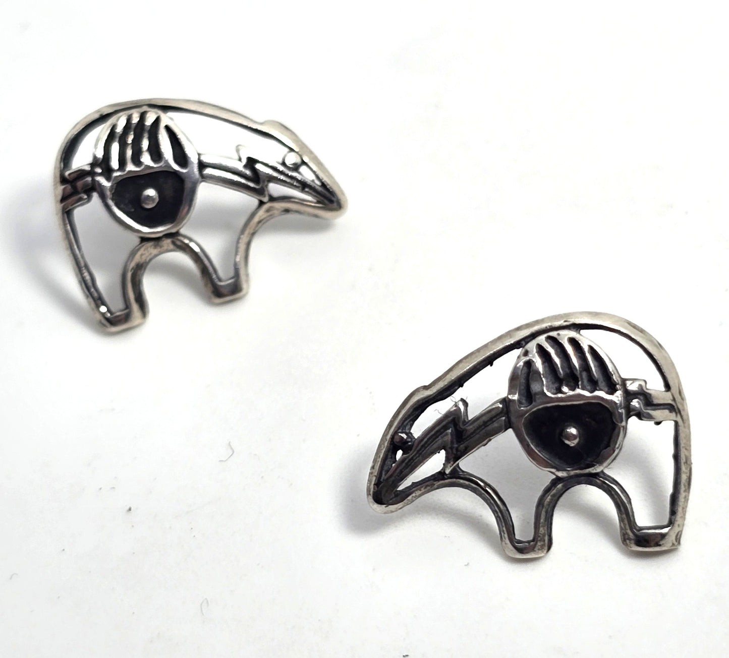 Zuni bear claw open work sterling silver vintage artisan stud earrings