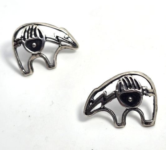 Zuni bear claw open work sterling silver vintage artisan stud earrings