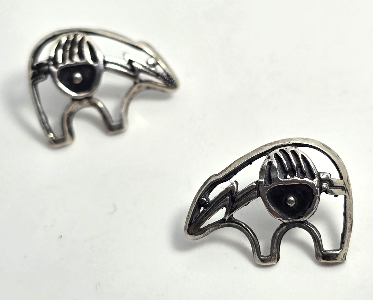 Zuni bear claw open work sterling silver vintage artisan stud earrings