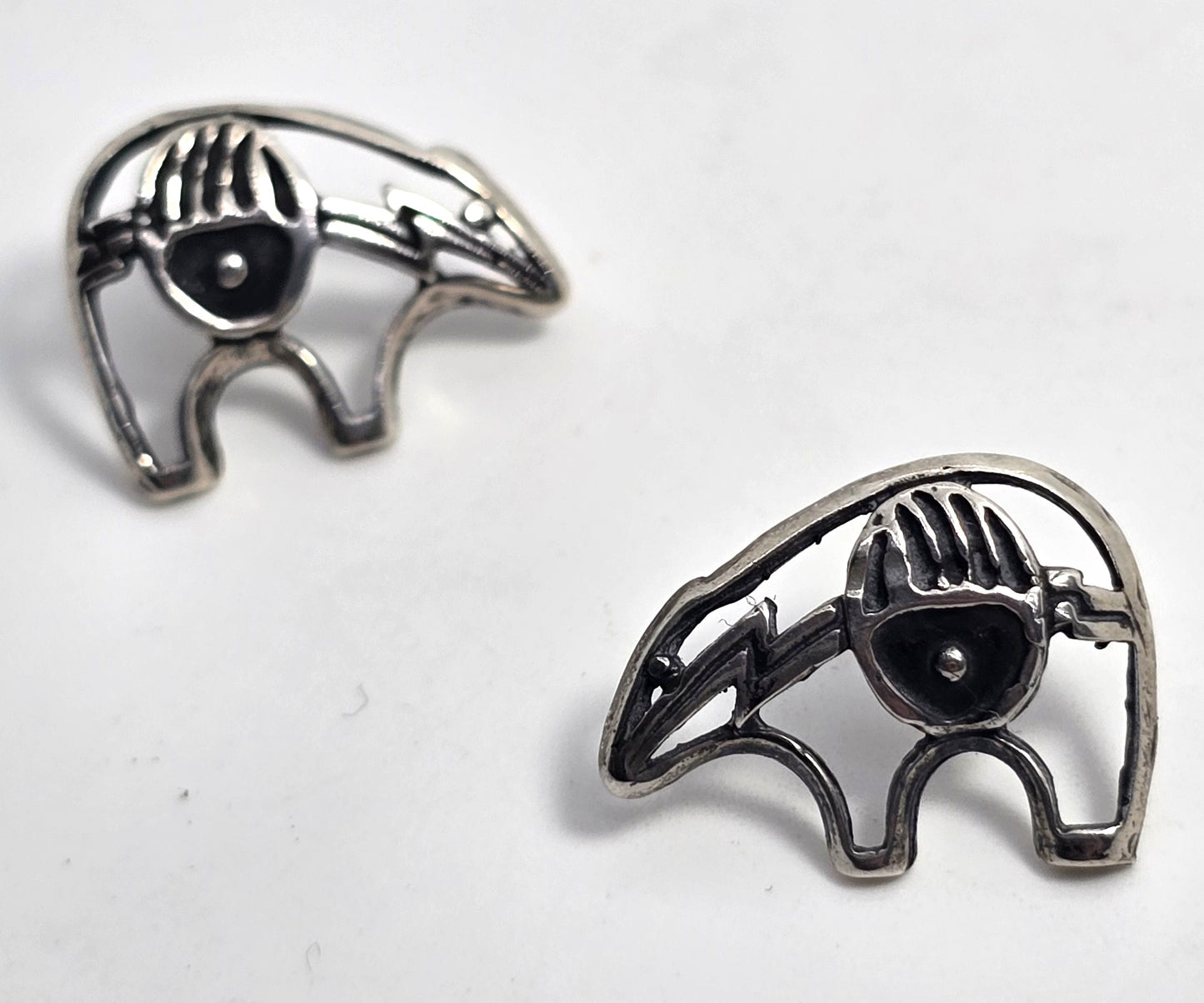 Zuni bear claw open work sterling silver vintage artisan stud earrings