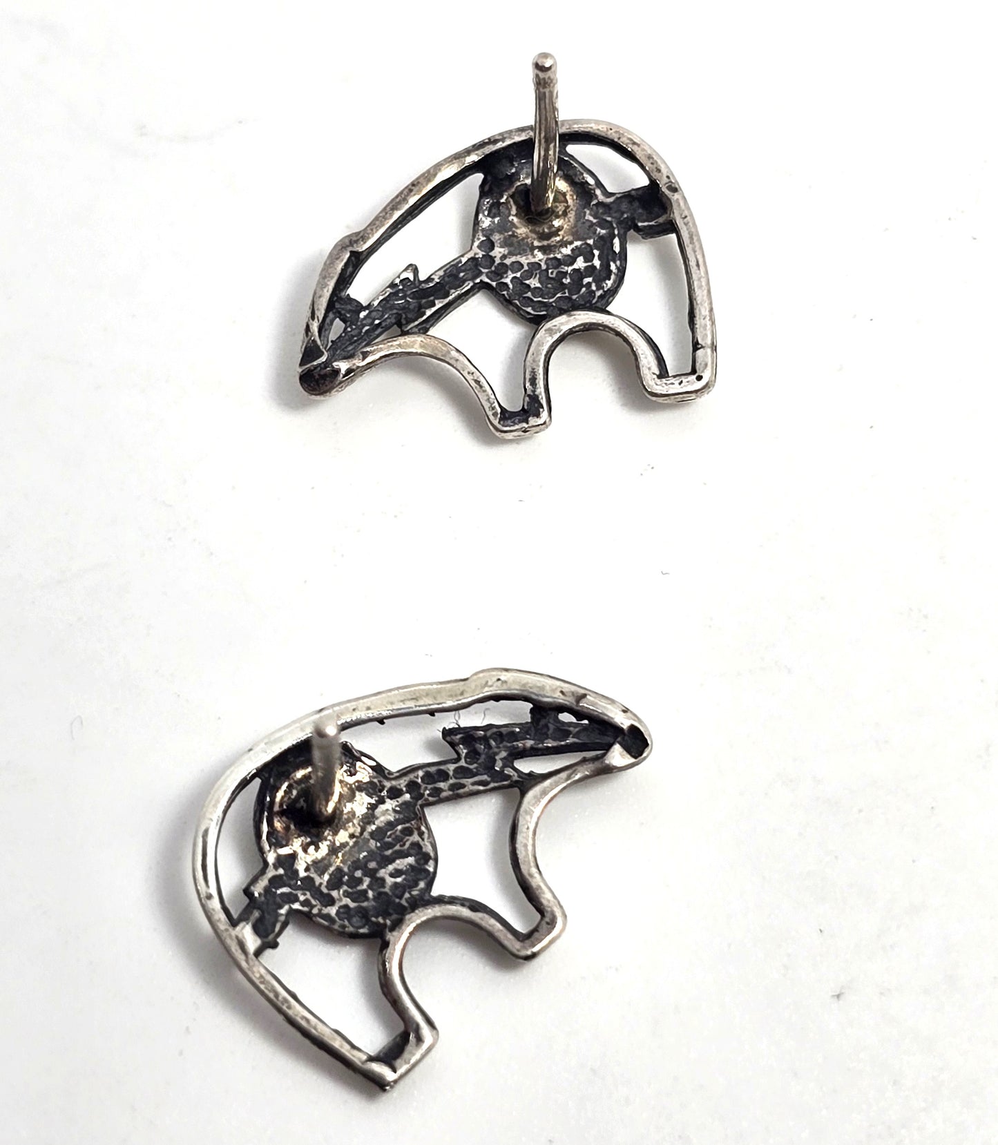 Zuni bear claw open work sterling silver vintage artisan stud earrings