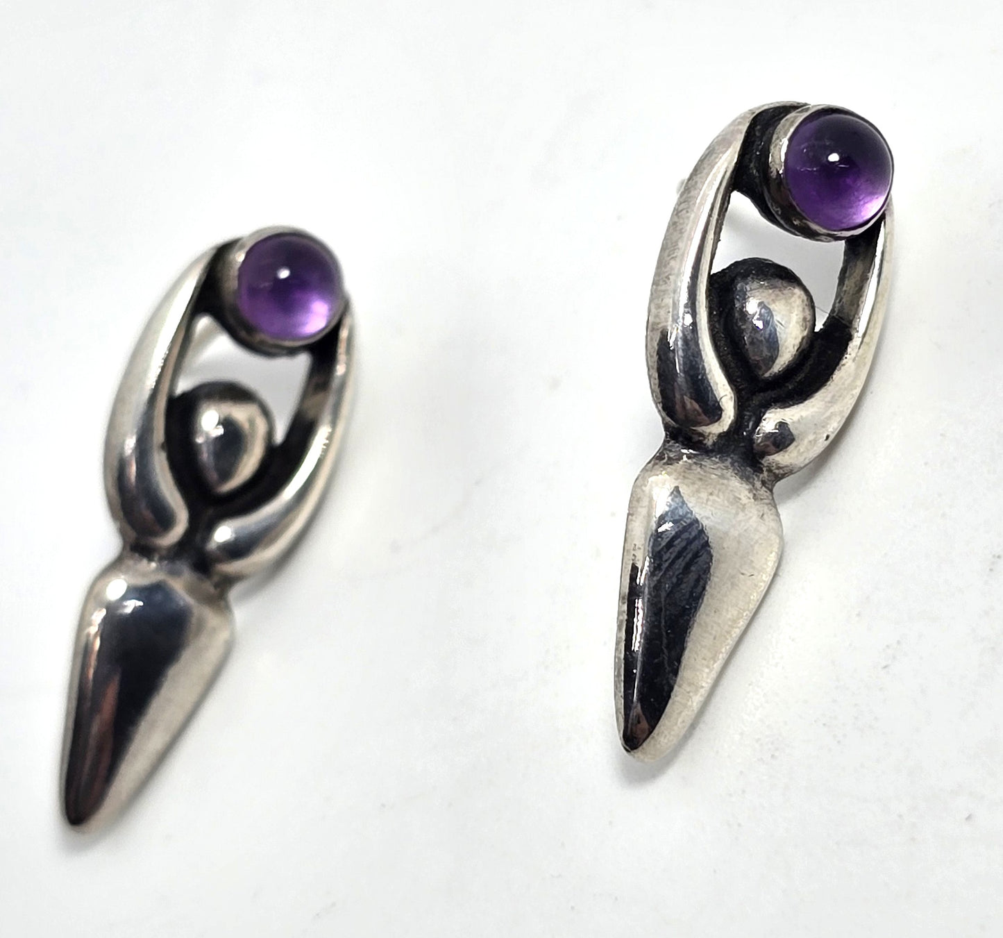 Goddess amethyst purple gemstone sterling silver stud earrings