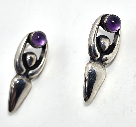 Goddess amethyst purple gemstone sterling silver stud earrings