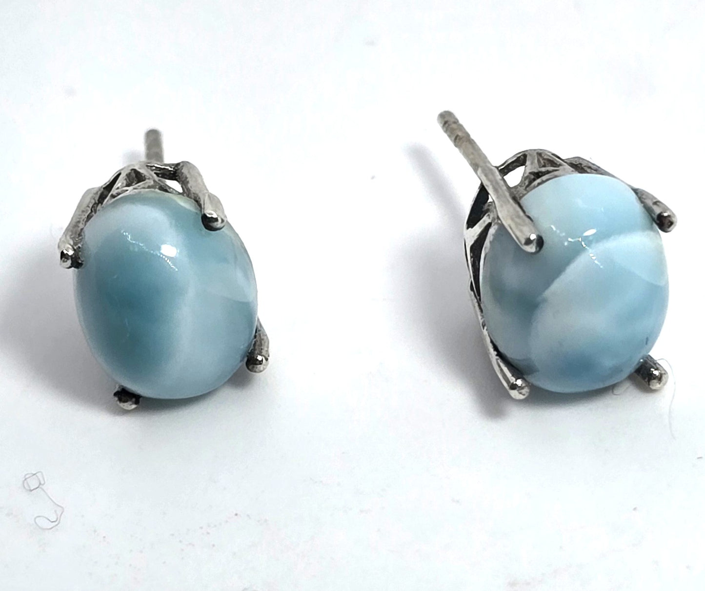 Larimar blue gemstone Dominican Republic sterling silver vintage stud earrings