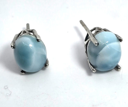 Larimar blue gemstone Dominican Republic sterling silver vintage stud earrings