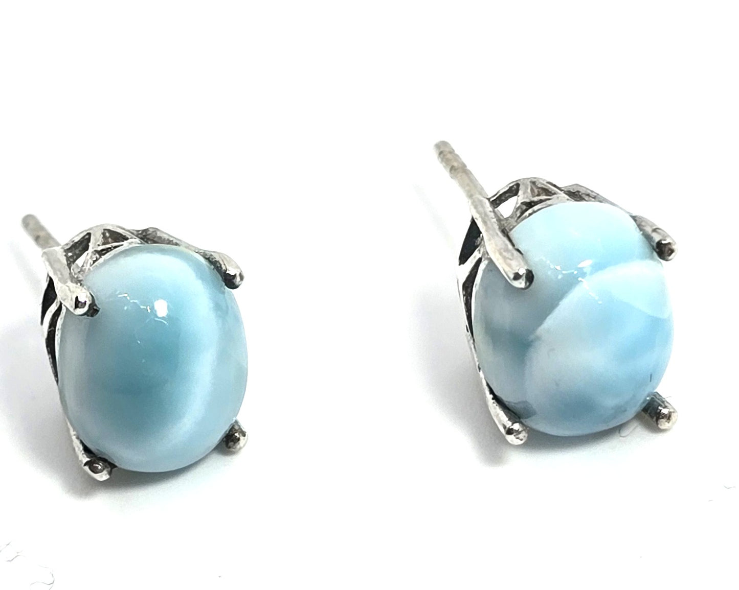 Larimar blue gemstone Dominican Republic sterling silver vintage stud earrings