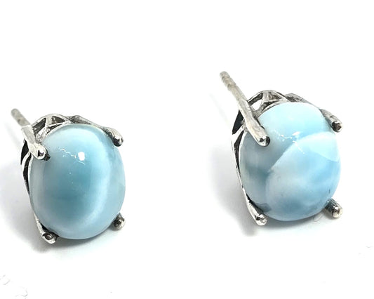 Larimar blue gemstone Dominican Republic sterling silver vintage stud earrings