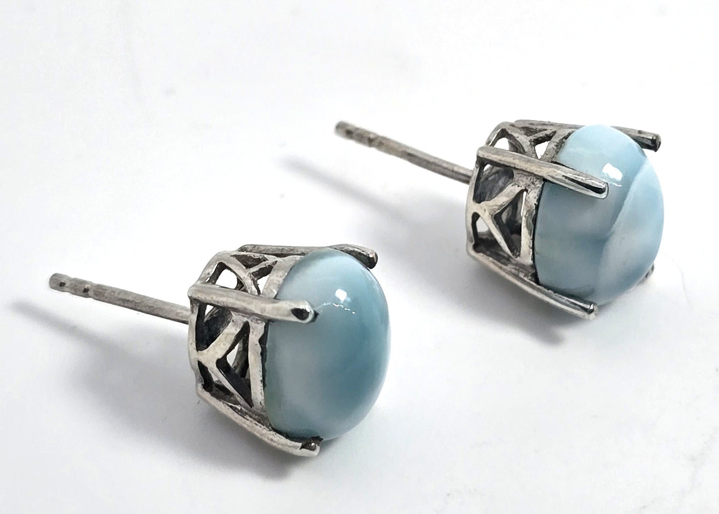 Larimar blue gemstone Dominican Republic sterling silver vintage stud earrings