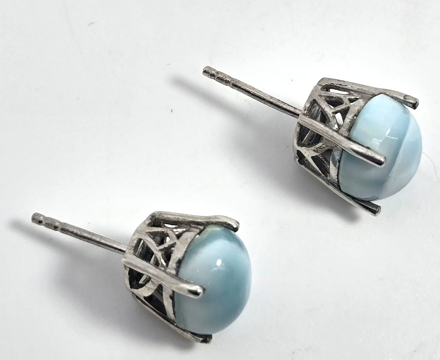 Larimar blue gemstone Dominican Republic sterling silver vintage stud earrings