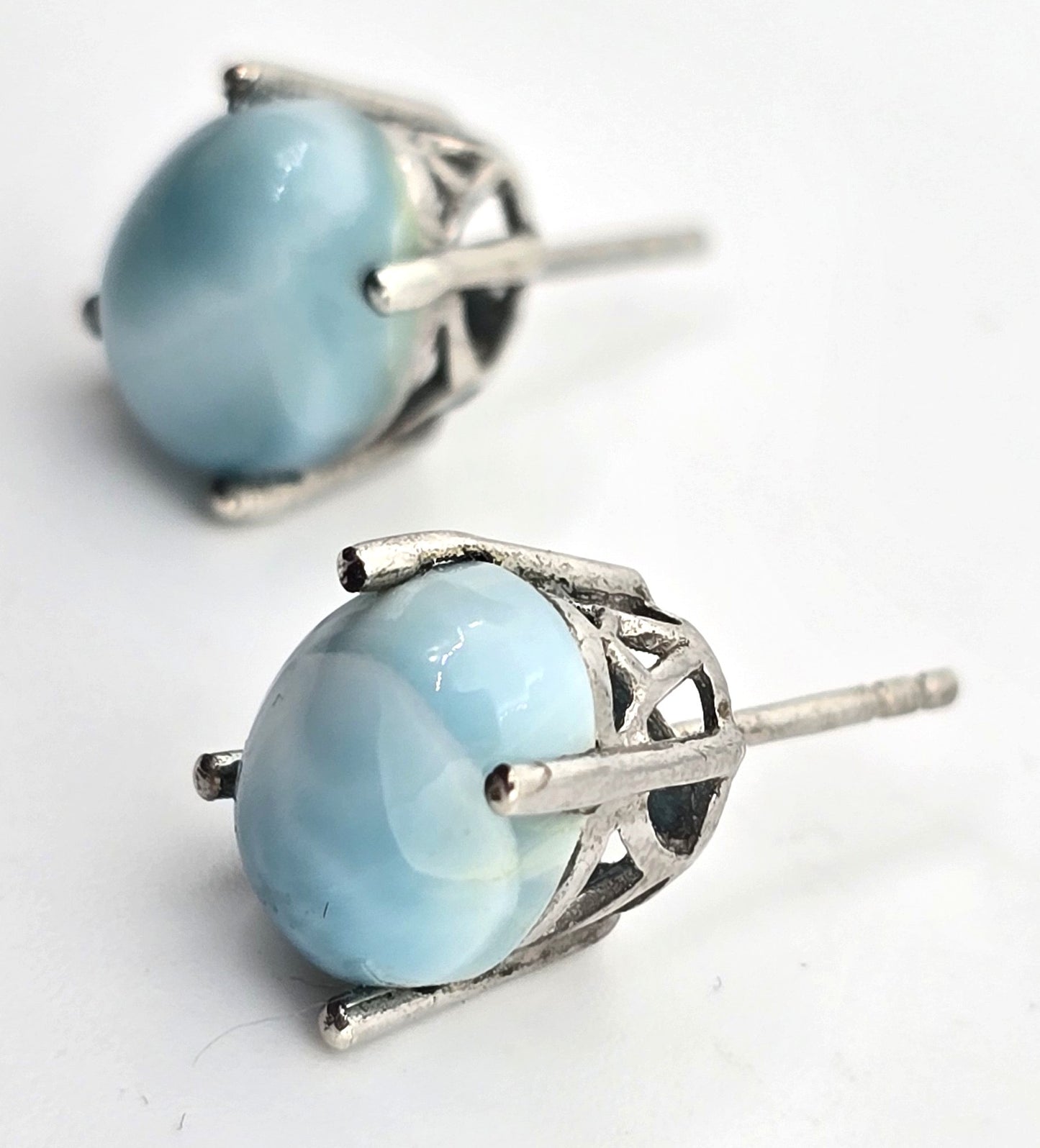 Larimar blue gemstone Dominican Republic sterling silver vintage stud earrings