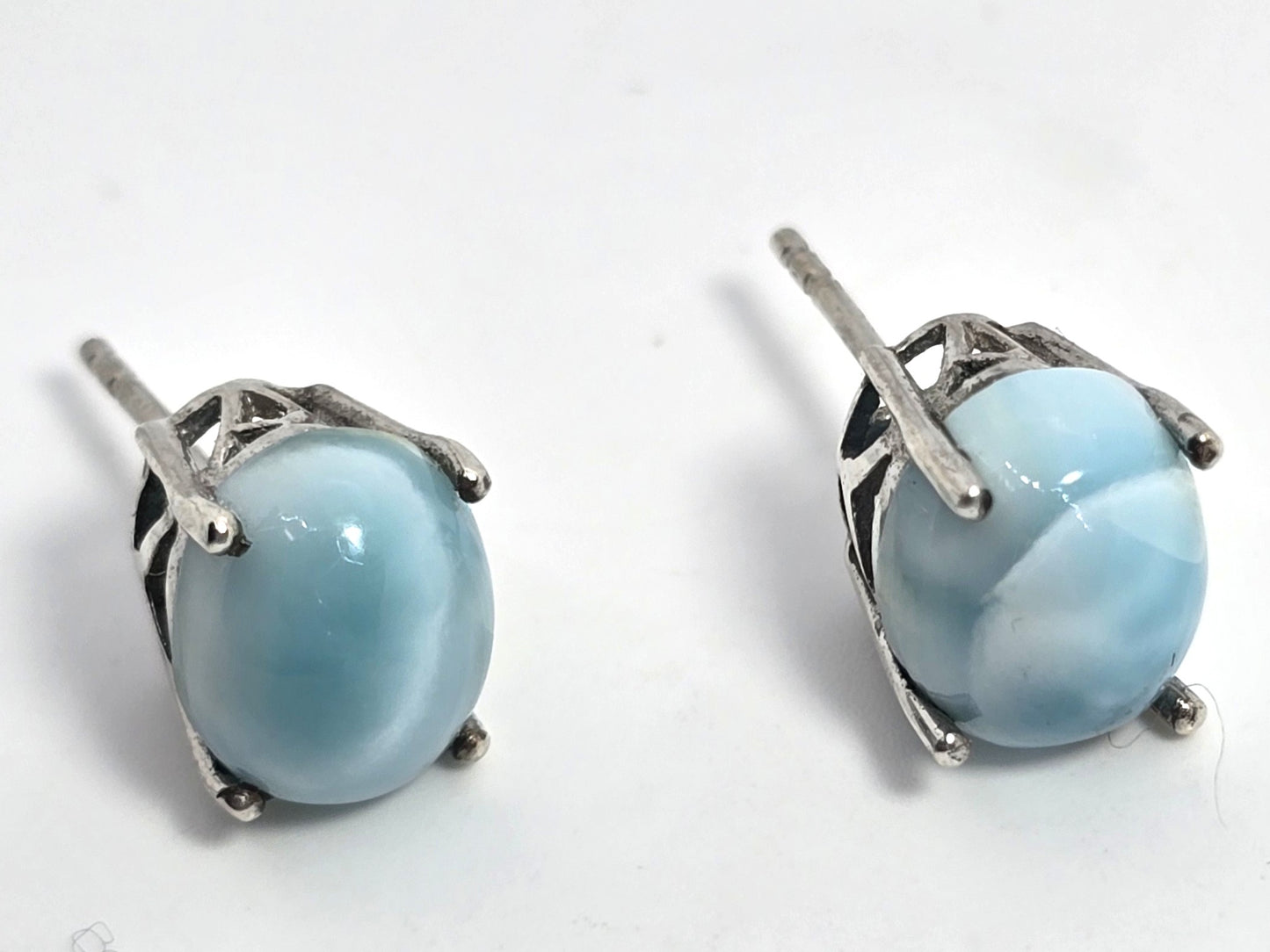 Larimar blue gemstone Dominican Republic sterling silver vintage stud earrings