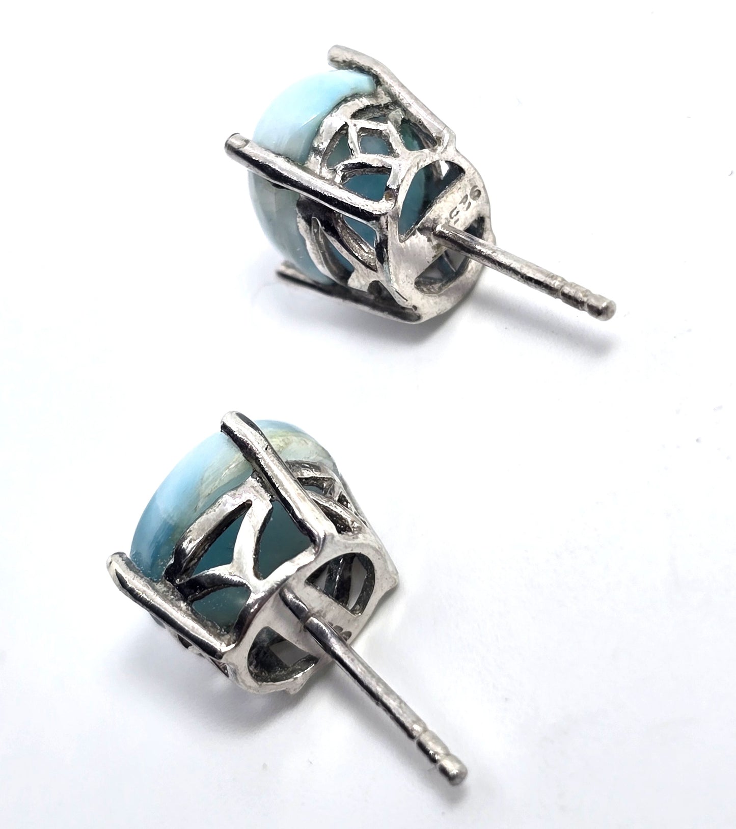 Larimar blue gemstone Dominican Republic sterling silver vintage stud earrings