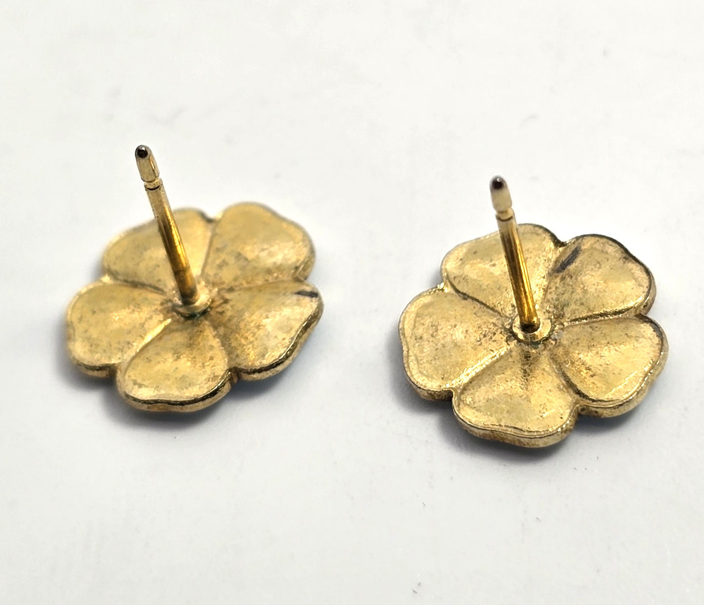 Blue guilloche Enamel forget me not flowers gold toned vintage stud earrings