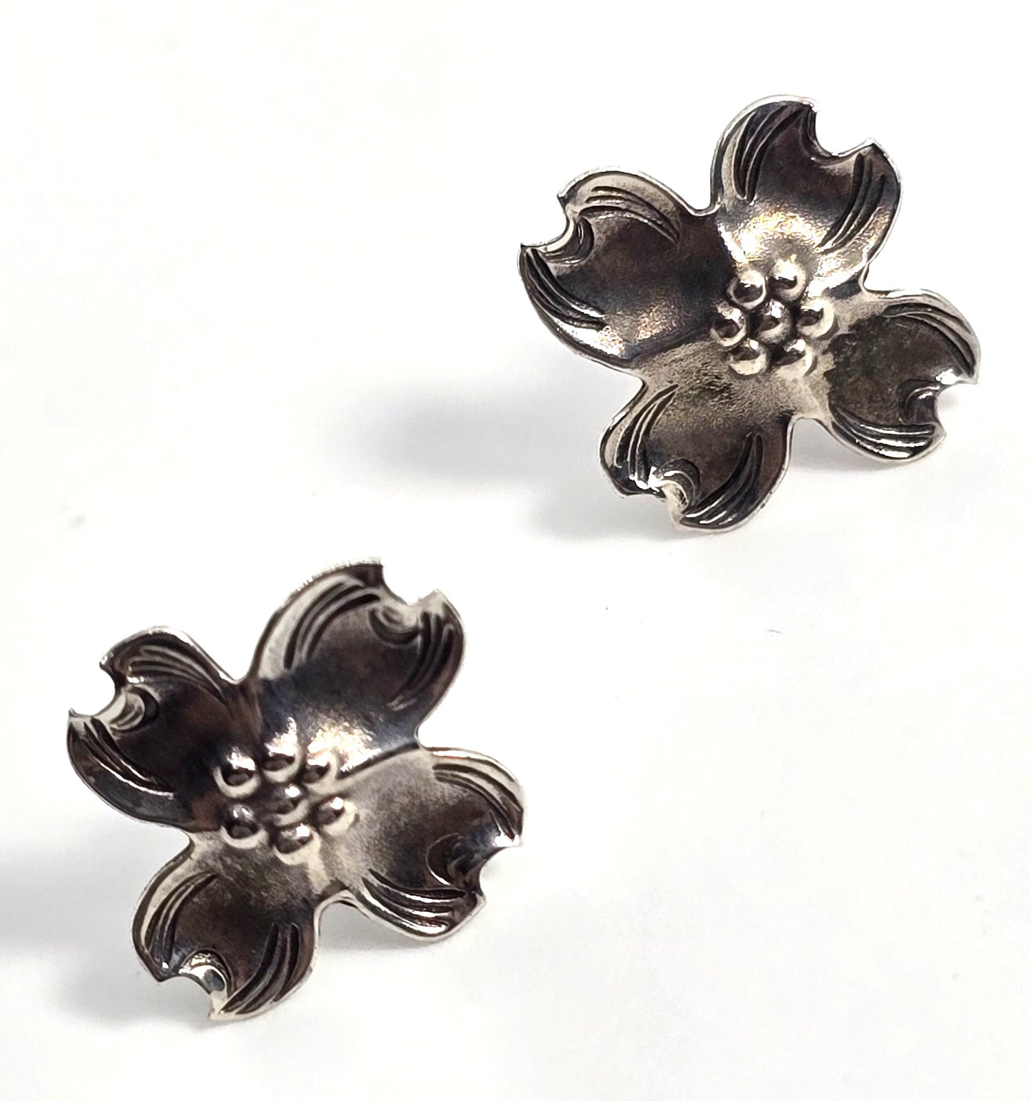 Stuart NYC Dogwood flower vintage sterling silver stud earrings