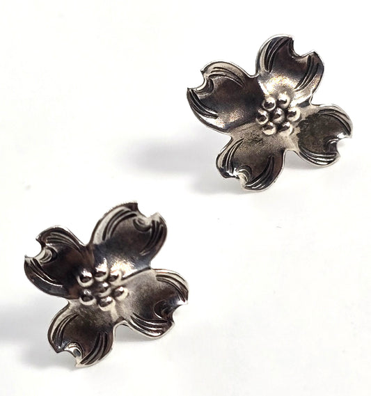 Stuart NYC Dogwood flower vintage sterling silver stud earrings
