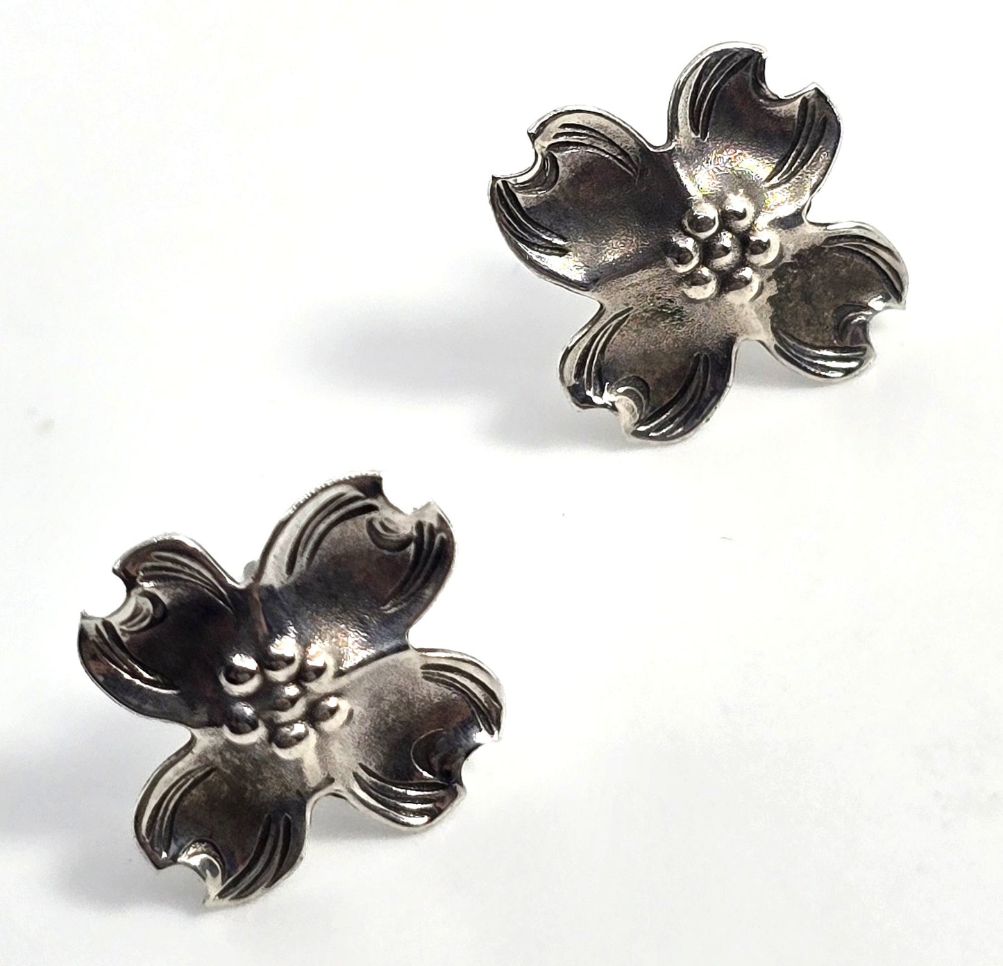 Stuart NYC Dogwood flower vintage sterling silver stud earrings