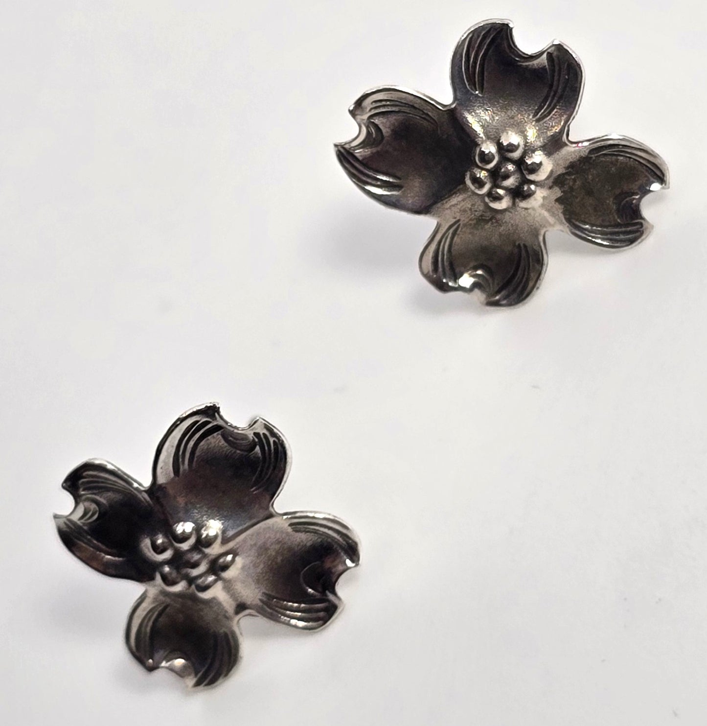 Stuart NYC Dogwood flower vintage sterling silver stud earrings
