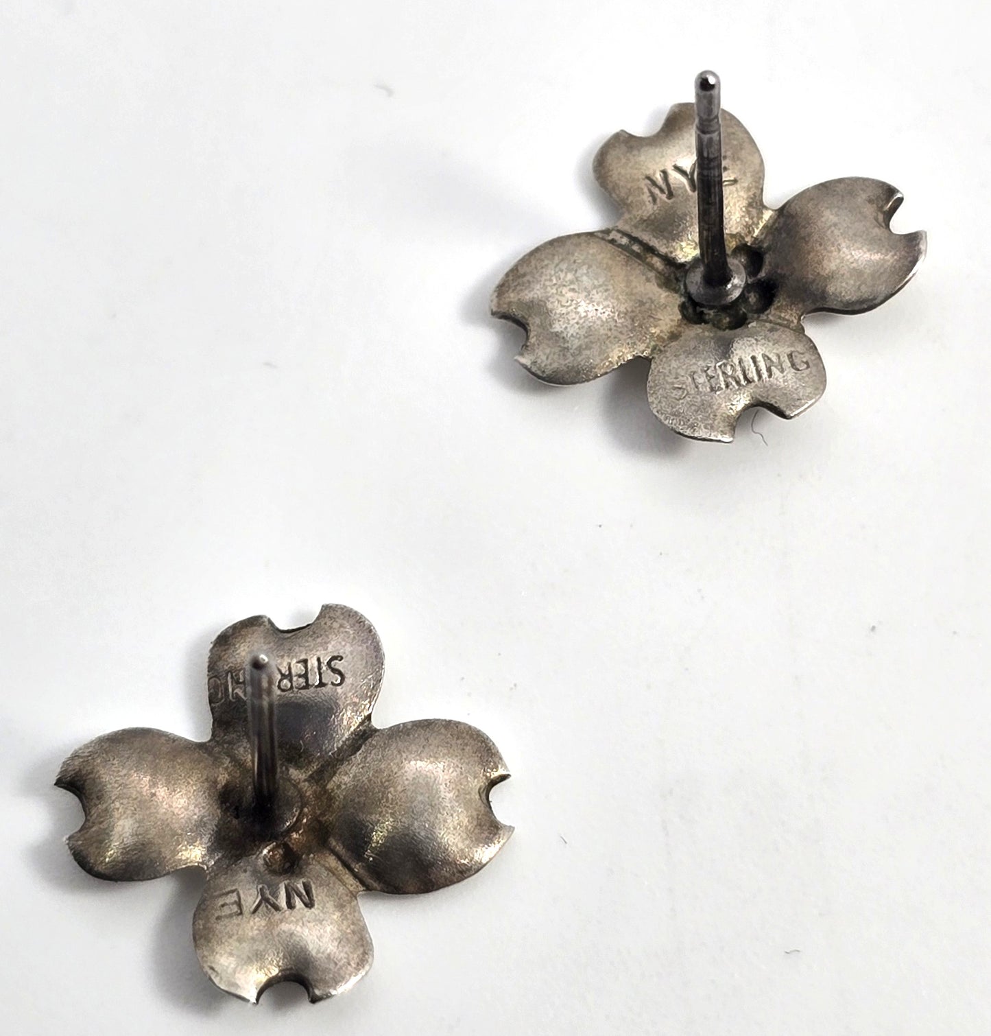 Stuart NYC Dogwood flower vintage sterling silver stud earrings