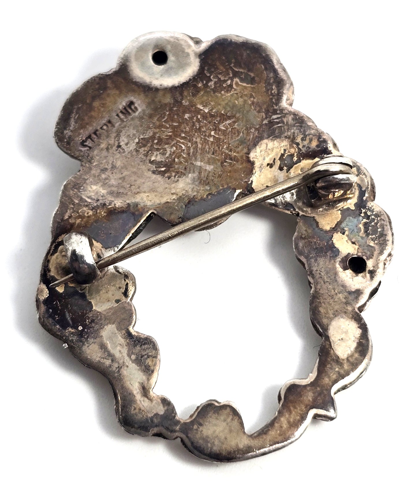 Art Nouveau flowing hair circle Nymph woman cameo sterling silver vintage brooch