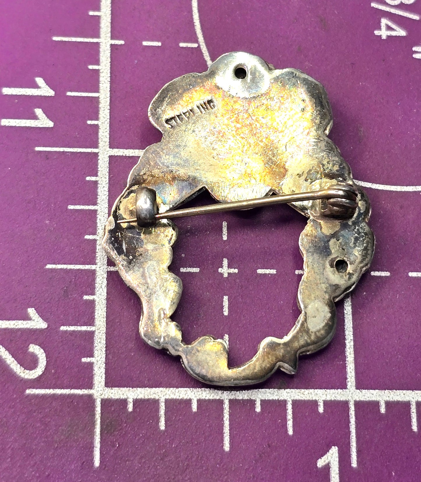 Art Nouveau flowing hair circle Nymph woman cameo sterling silver vintage brooch