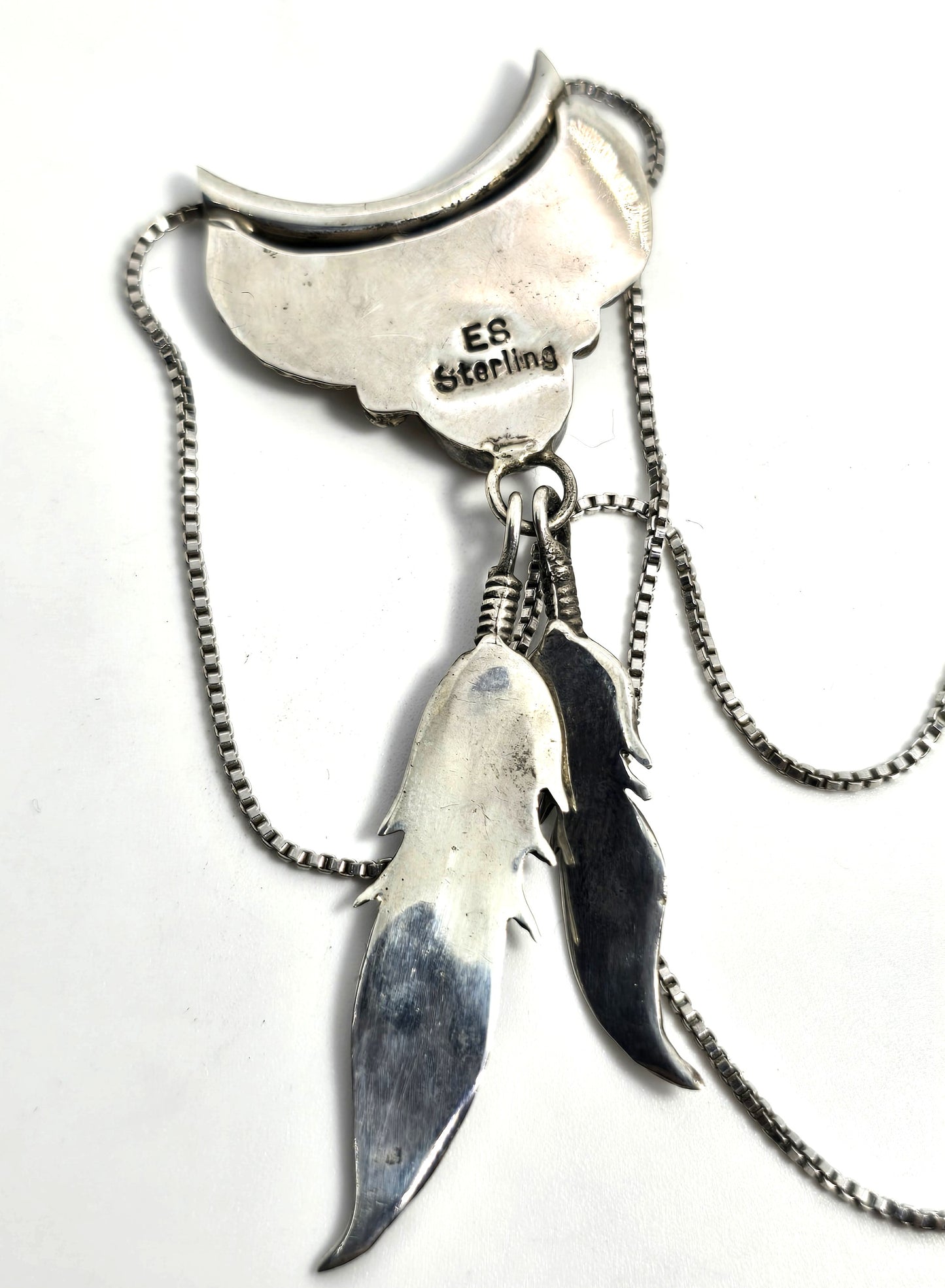 Eddie Secatero Navajo Pink Slipper Shell sterling silver feather vintage necklace