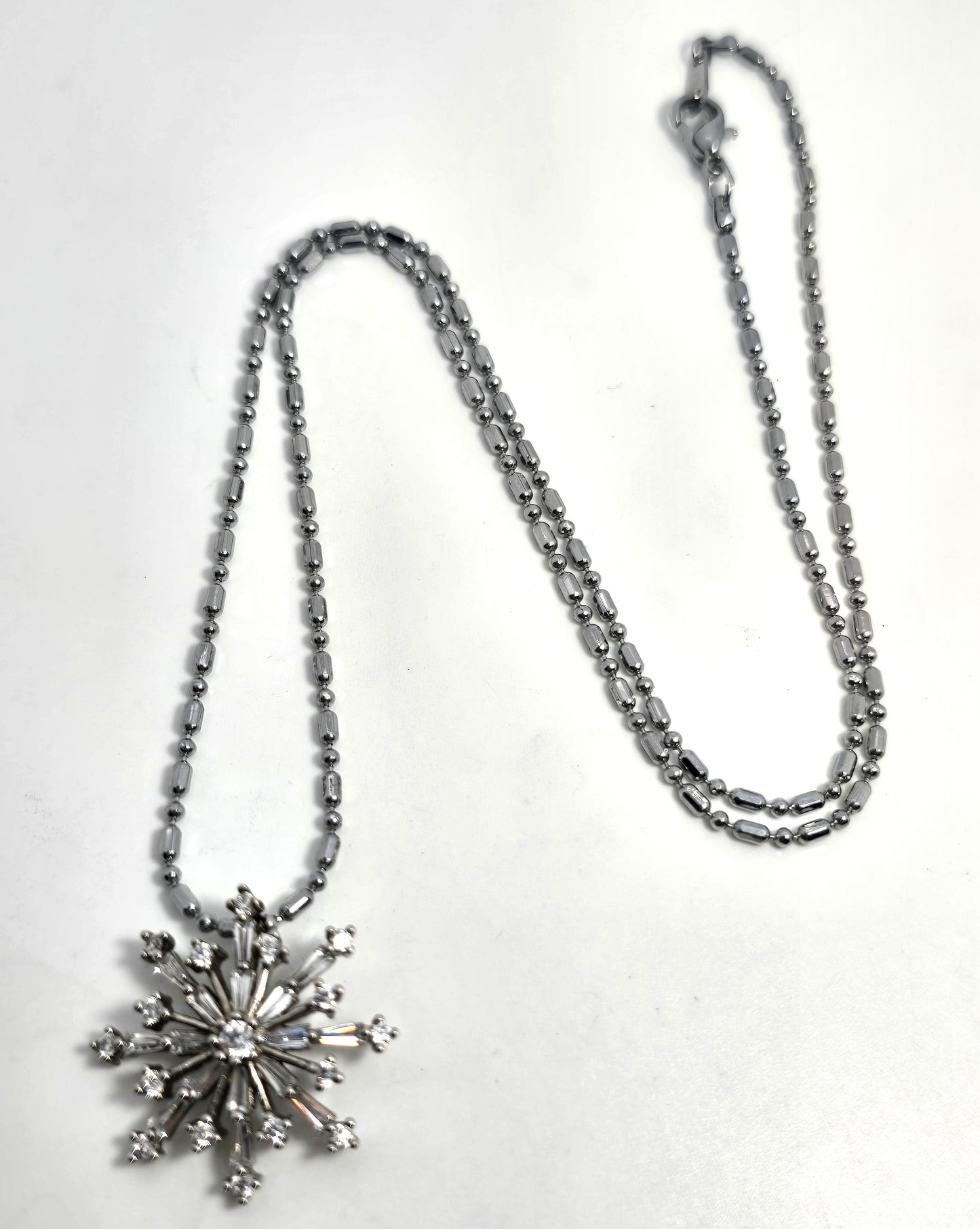 Silver snowflake cubic zirconia clear stone sterling silver necklace
