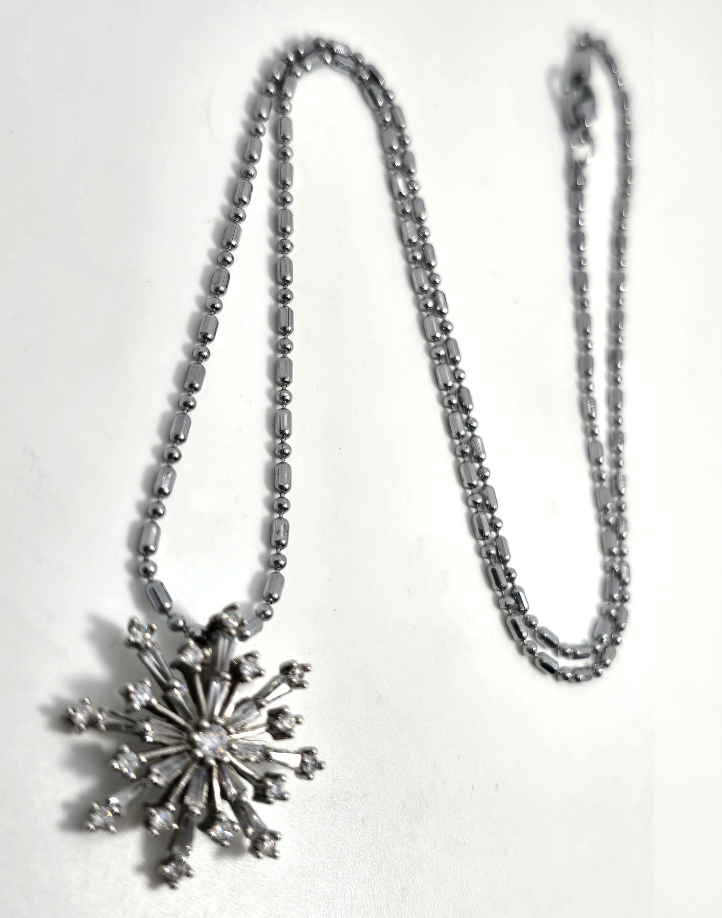 Silver snowflake cubic zirconia clear stone sterling silver necklace