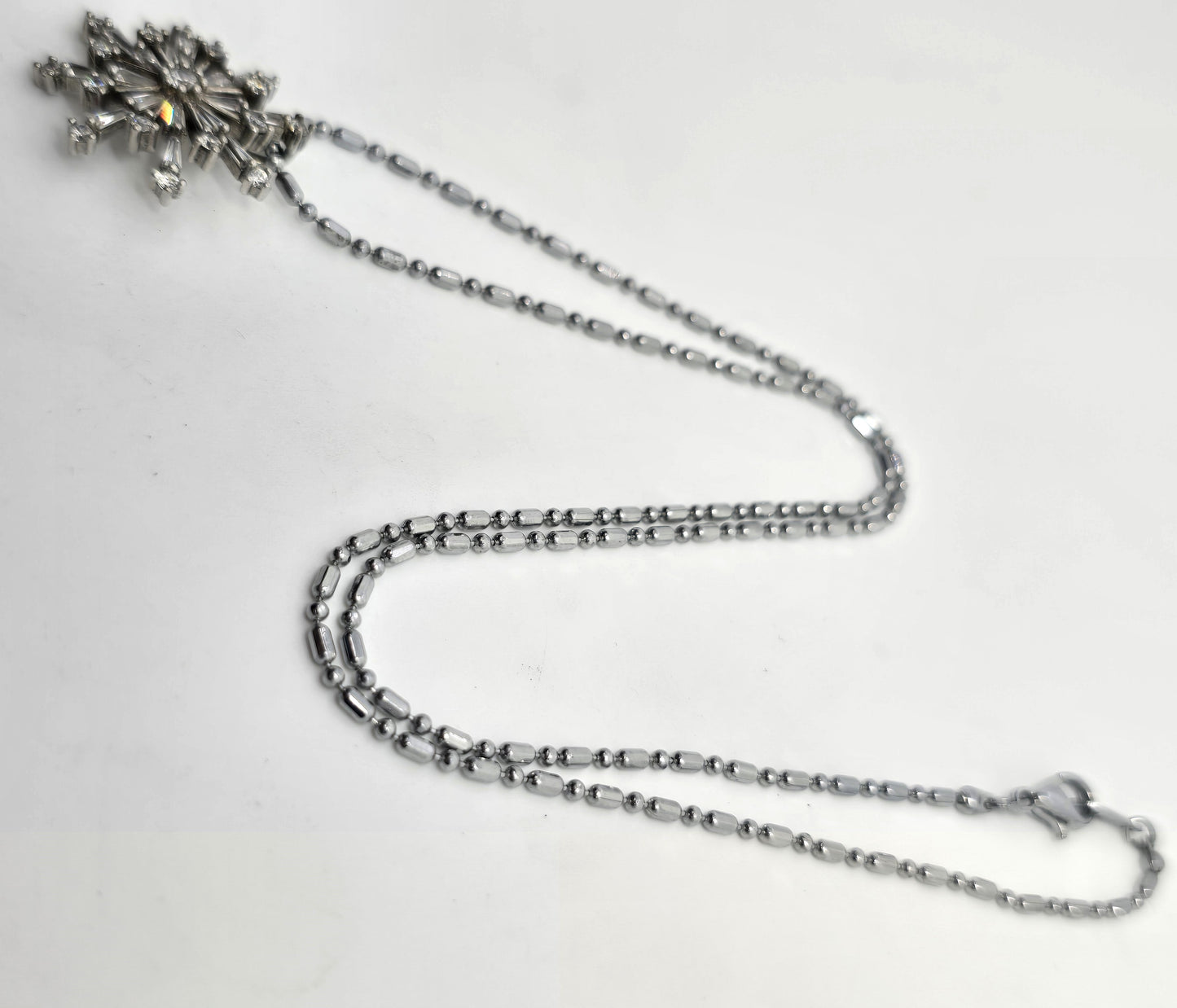 Silver snowflake cubic zirconia clear stone sterling silver necklace