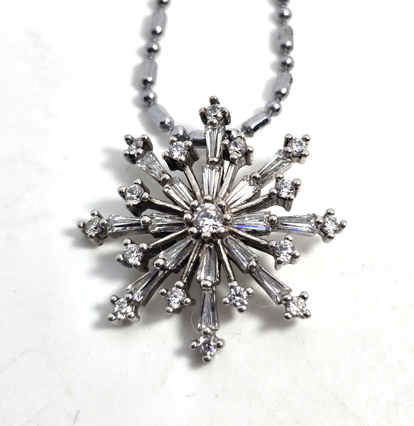 Silver snowflake cubic zirconia clear stone sterling silver necklace