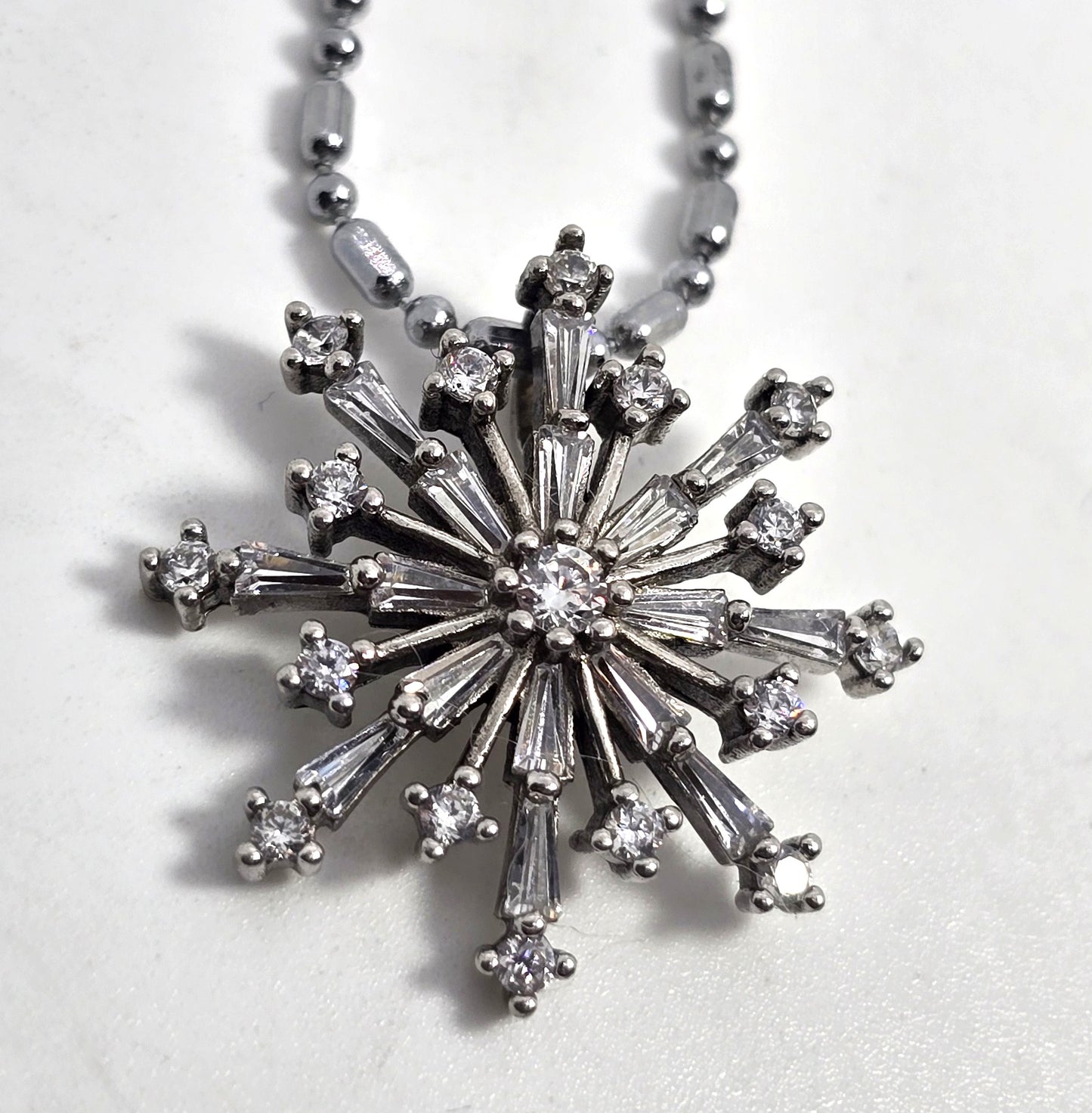 Silver snowflake cubic zirconia clear stone sterling silver necklace