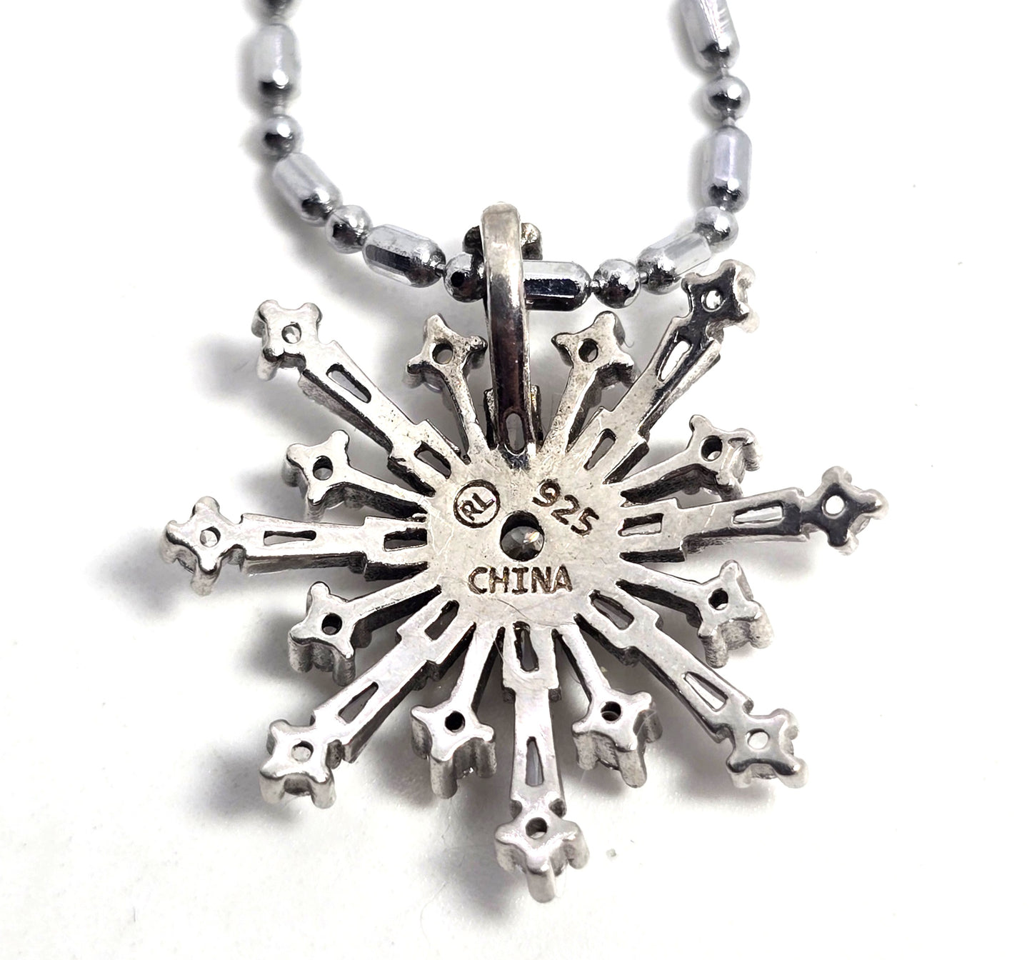 Silver snowflake cubic zirconia clear stone sterling silver necklace
