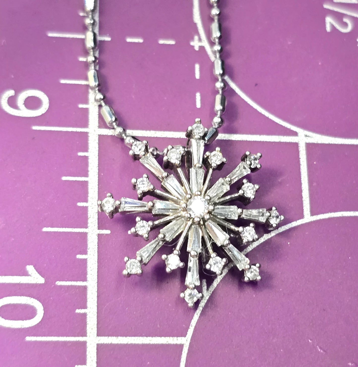 Silver snowflake cubic zirconia clear stone sterling silver necklace