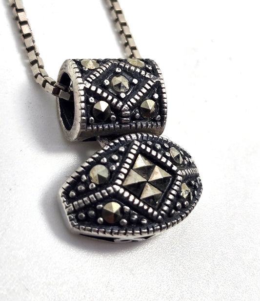 Marcasite Art Deco style vintage sterling silver pendant necklace