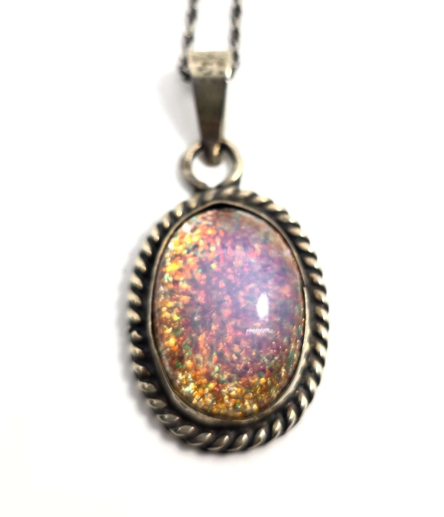 Taxco Mexico Dichroic glass Jelly Opal artisan Large solid sterling silver necklace
