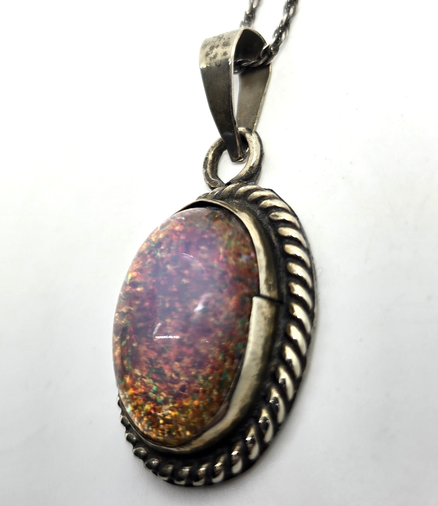 Taxco Mexico Dichroic glass Jelly Opal artisan Large solid sterling silver necklace