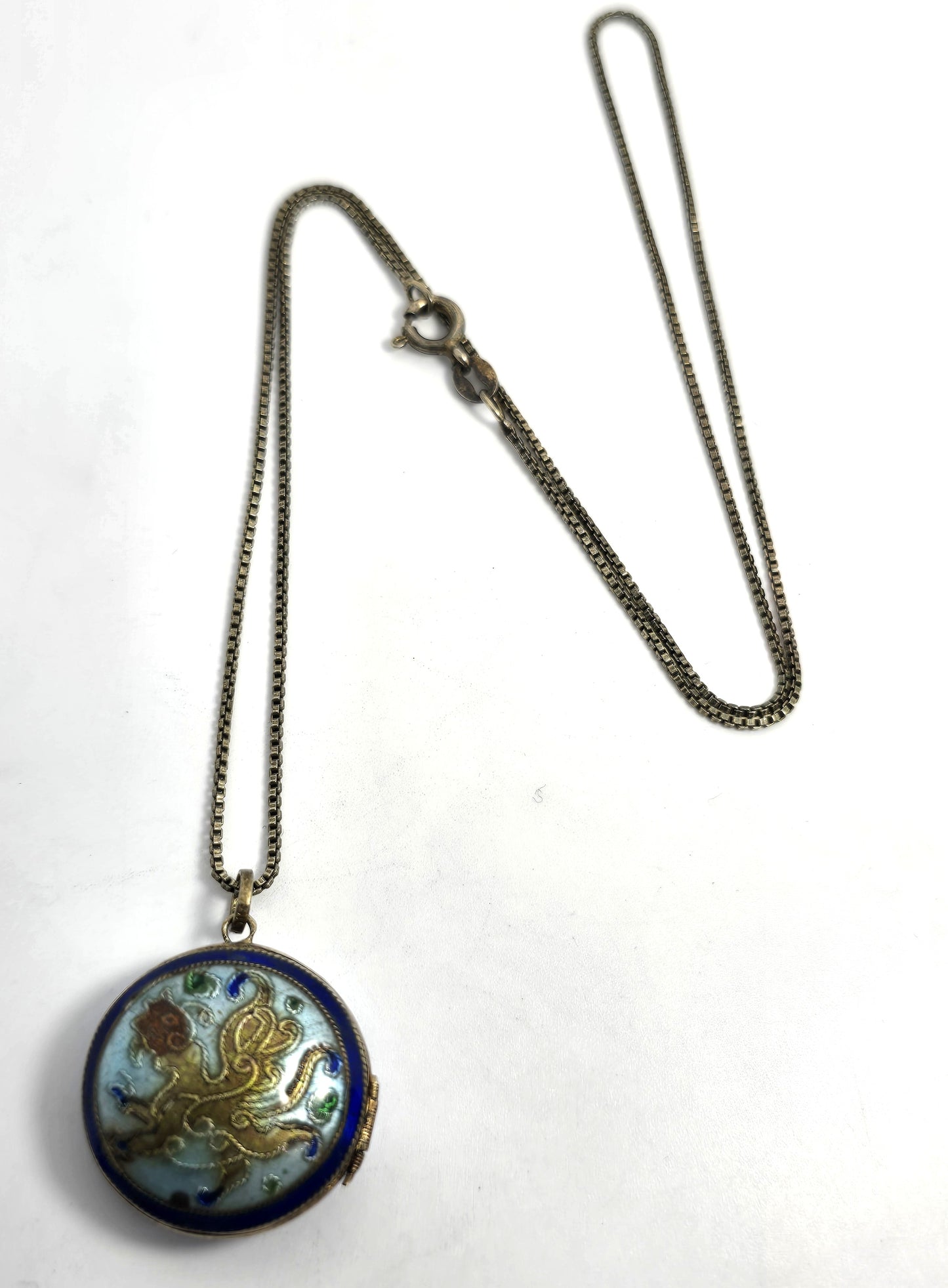 Chinese Export Dragon blue enamel cloisonne vermeil sterling silver vintage locket