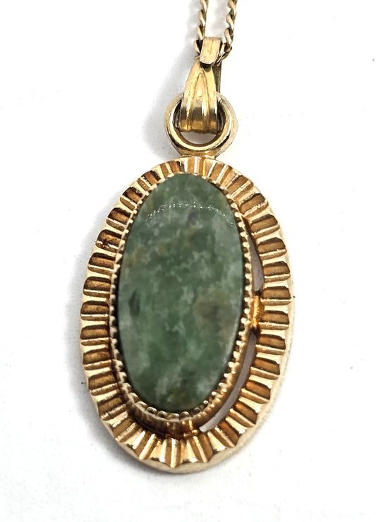 Connemara marble Blarney stone Irish 12k gold filled vintage pendant necklace