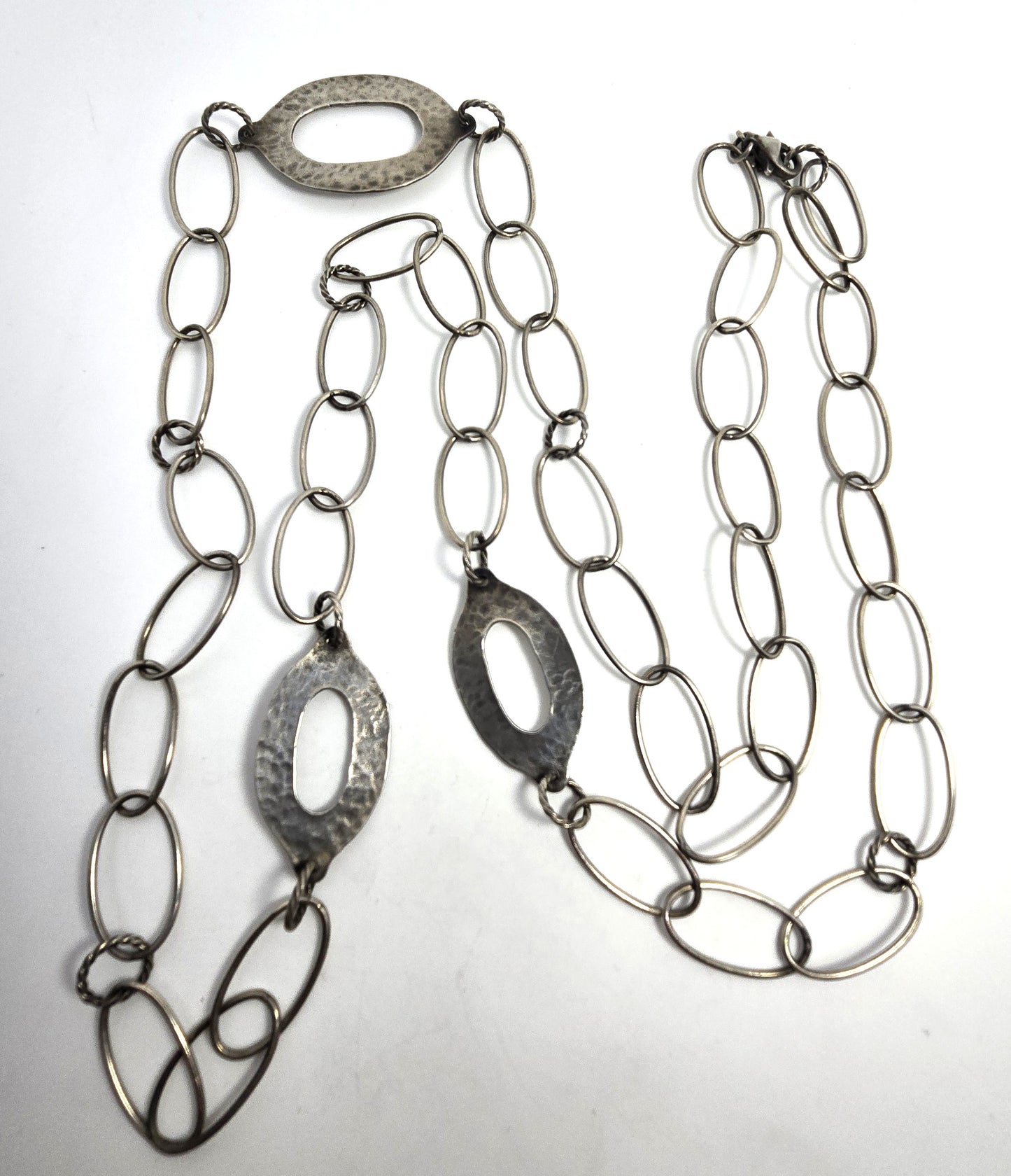 Silpada sterling silver hammered oval links oxidized long link chain necklace N1506