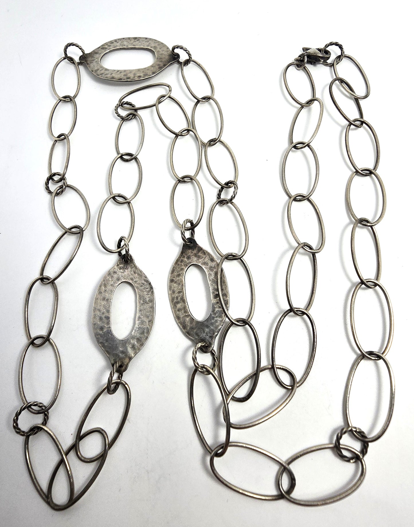 Silpada sterling silver hammered oval links oxidized long link chain necklace N1506